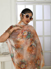 Prodigious Soft Pure Light Peach Organza embroidery worked silk saree